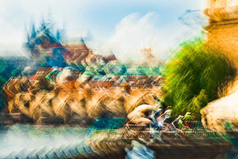 Vista di Praga da lungomare, dal castello e dal ponte di Charles - impressionismo di espressionismo astratto immagine stock libera da diritti