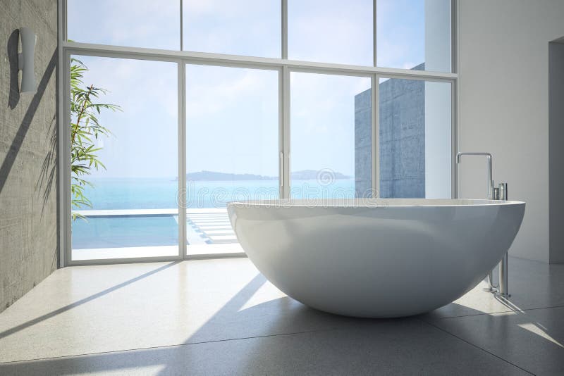 Vista di un bagno spazioso ed elegante in fotografia stock Vista di un bagno spazioso ed elegante in fotografia stock