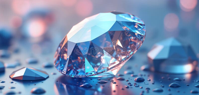 Vista em detalhe do diamante azul deslumbrante. detalhe da gemstone mostra pureza brilhante beleza. facetas de diamante brilham co ilustração royalty free