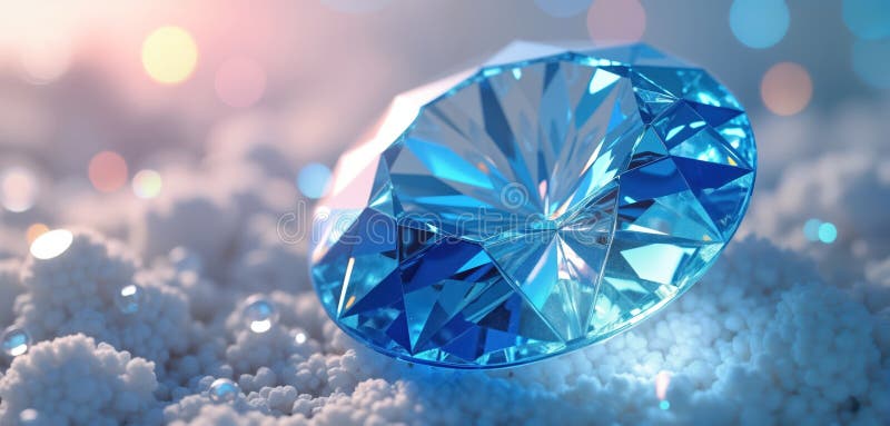 Vista em detalhe do diamante azul deslumbrante. detalhe do gemstone mostra facetas intricadas de cor azul vibrante. os restos de d ilustração royalty free