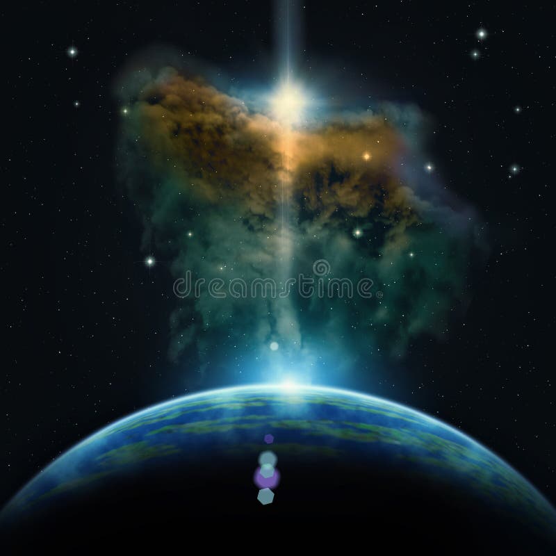 Vista em planetas e na nebulosa extrasolar ilustração do vetor Vista em planetas e na nebulosa extrasolar ilustração do vetor