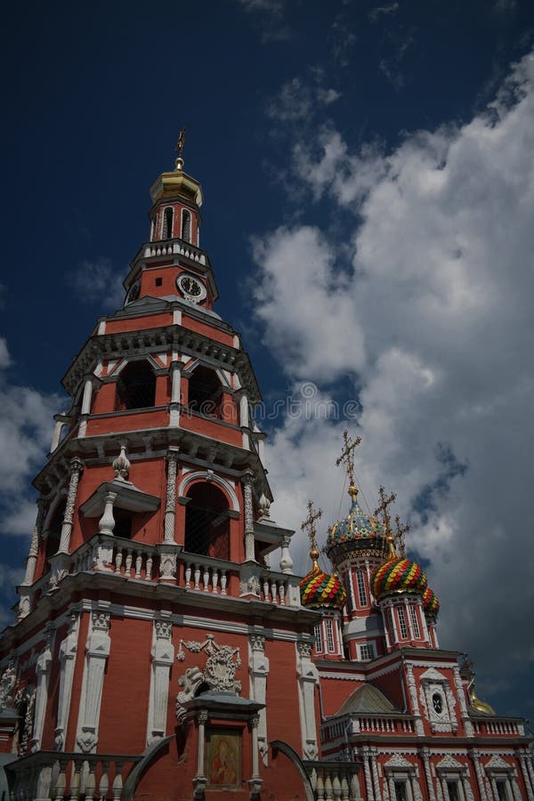 Exterior view to Church of the Nativity of the Blessed Virgin Mary, aka Nativity or Stroganov at Nizhny Novgorod, Russia. Exterior view to Church of the Nativity of the Blessed Virgin Mary, aka Nativity or Stroganov at Nizhny Novgorod, Russia