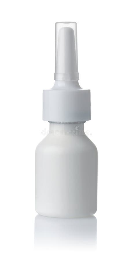Front view of blank plastic nasal spray bottle isolated on white. Front view of blank plastic nasal spray bottle isolated on white
