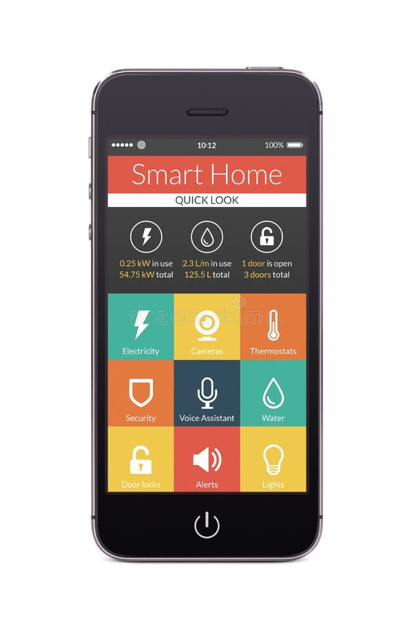 Vista frontale dello Smart Phone nero con l'applicazione domestica astuta sulla t