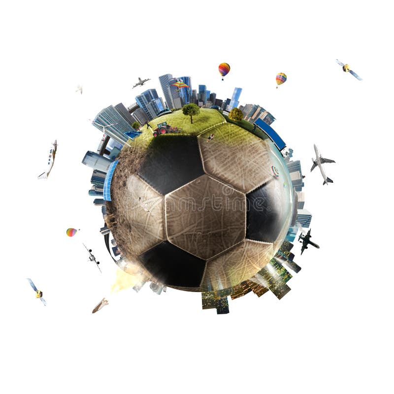 Vista global del mundo del fútbol bola del fútbol como planeta fotografía de archivo Vista global del mundo del fútbol bola del fútbol como planeta fotografía de archivo