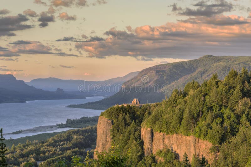 Sunset At Columbia River Gorge Oregon Stock Photo - Download Image