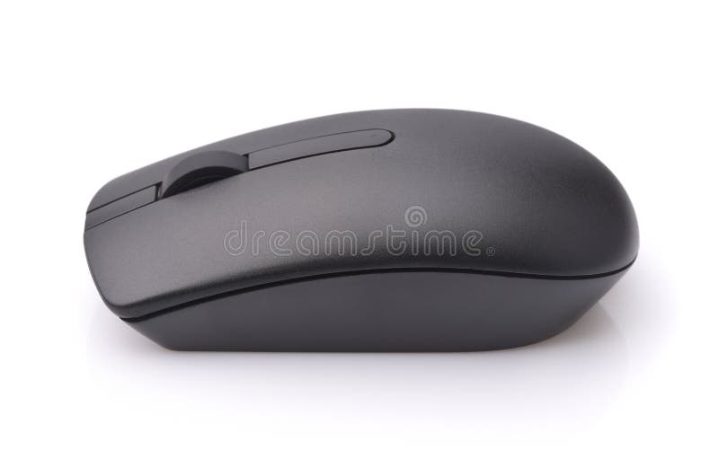 Vista lateral do mouse preto do computador sem fio foto de stock