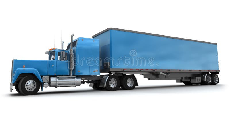 Vista laterale di grande camion di rimorchio blu