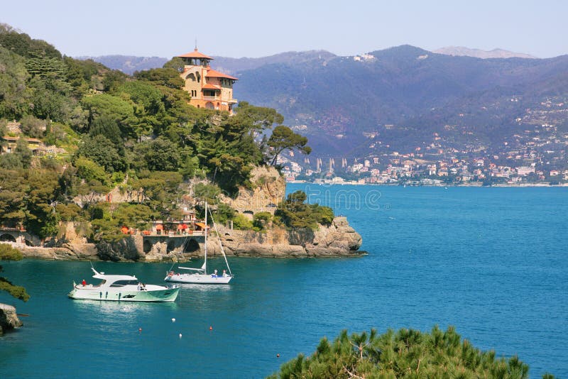 View on famous small town of Portofino on Ligurian Sea in Italy. View on famous small town of Portofino on Ligurian Sea in Italy.