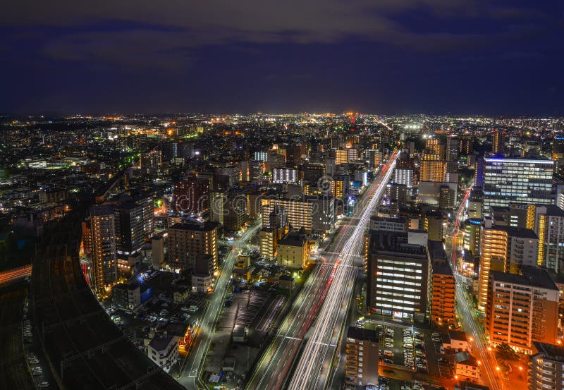 Vista nocturna de Sendai, Japón fotografía de archivo Vista nocturna de Sendai, Japón fotografía de archivo