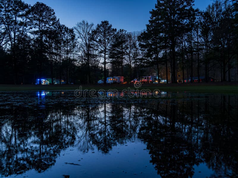 Night view of the Cypress Campground of Beavers Bend State Parkat Oklahoma. Night view of the Cypress Campground of Beavers Bend State Parkat Oklahoma