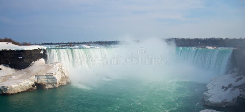 Vista panorâmica da mola das quedas em ferradura famosas de Niagara Falls foto de stock royalty free Vista panorâmica da mola das quedas em ferradura famosas de Niagara Falls foto de stock royalty free