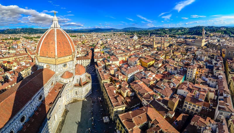 Panoramic view of Florence with Duomo and cupola taken from Campanila, Italy. Panoramic view of Florence with Duomo and cupola taken from Campanila, Italy