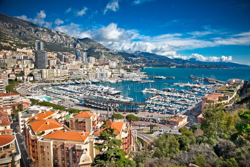 Panoramic view of Monte Carlo harbour in Monaco. Azur coast. Panoramic view of Monte Carlo harbour in Monaco. Azur coast.