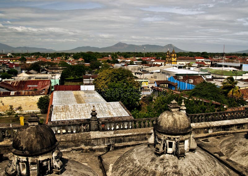 A panoramic view of the city of Leon, Nicaragua, Central America, as seen from the roof of the cathedral known as the Basilica of the Assumption. A panoramic view of the city of Leon, Nicaragua, Central America, as seen from the roof of the cathedral known as the Basilica of the Assumption.