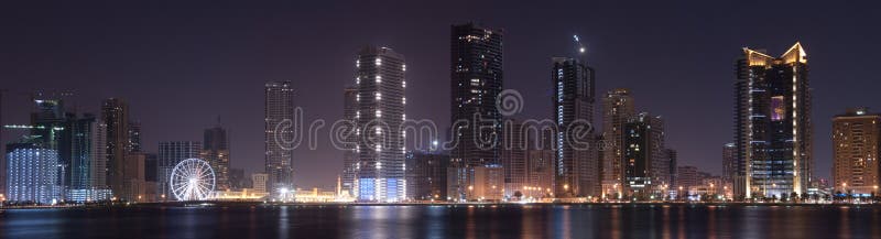 A panoramic night view of sharjah. A panoramic night view of sharjah