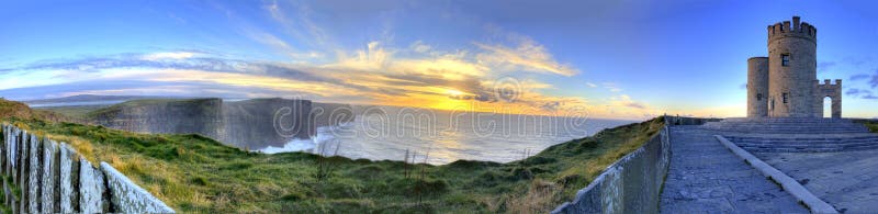 Beautiful panoramic view of the Cliffs of Moher at sunset, Ireland. Beautiful panoramic view of the Cliffs of Moher at sunset, Ireland.