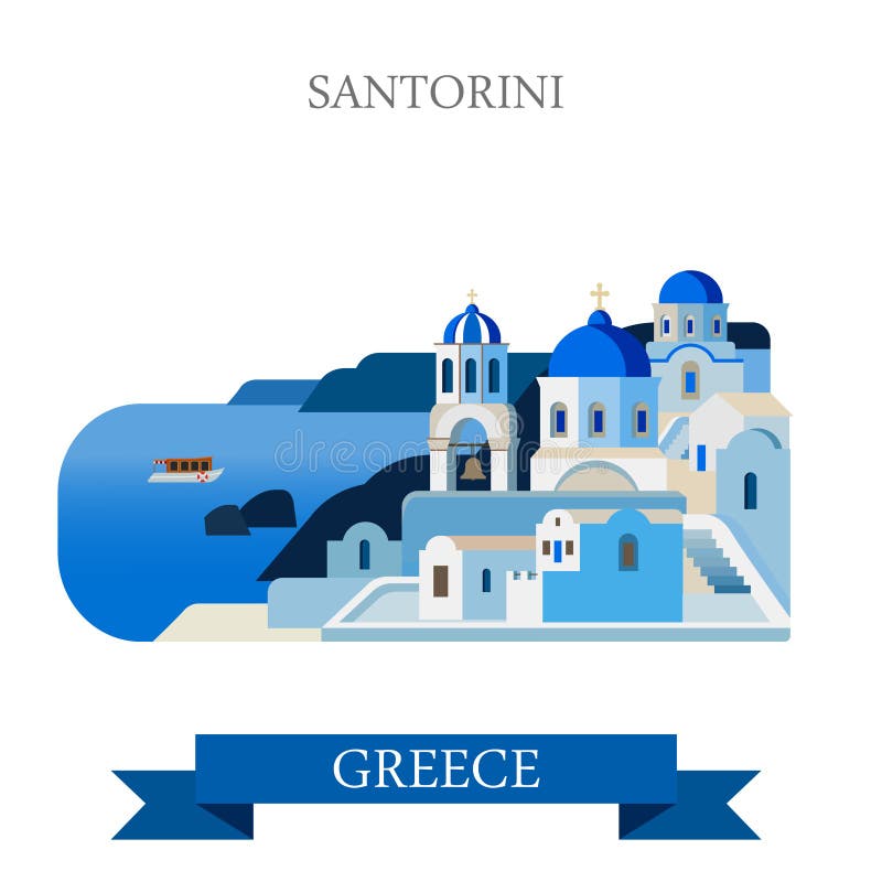 Vista piana dell'attrazione di vettore della Grecia delle isole del mar Egeo di Santorini