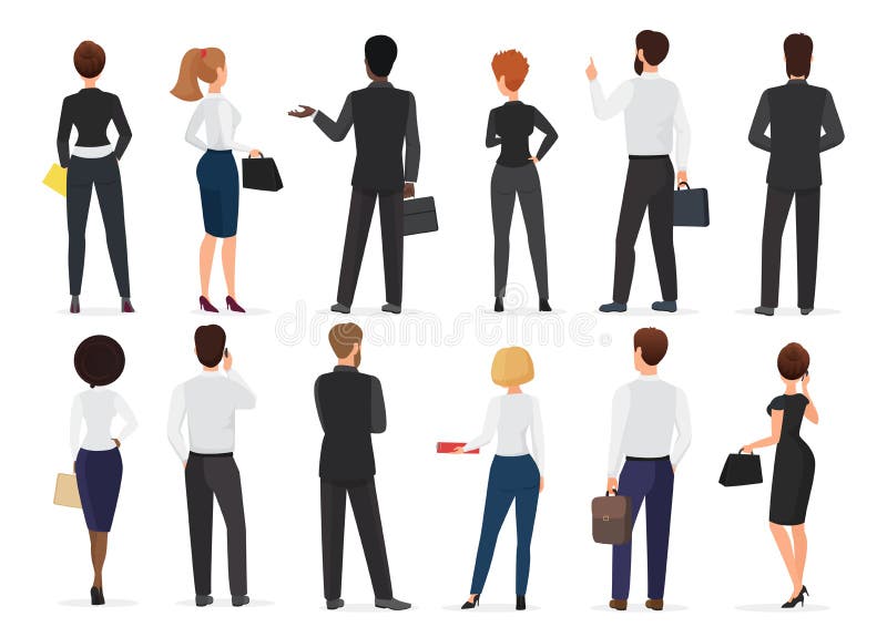 Vista posteriore dei caratteri del gruppo, dell'uomo e della donna della gente dell'ufficio di affari che stanno l'illustrazione royalty illustrazione gratis