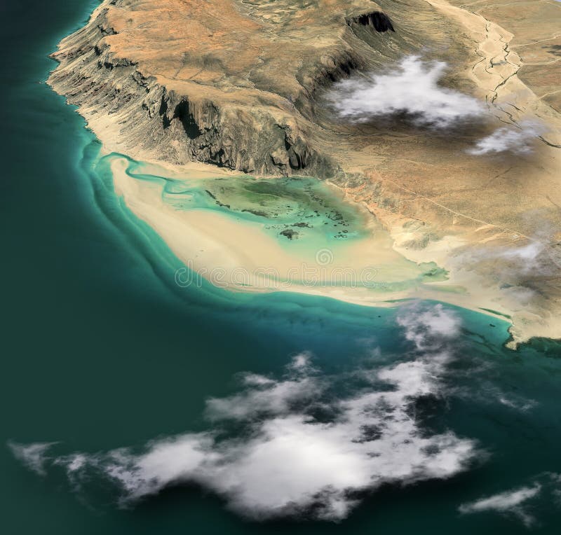 Vista satellitare di qalansiyah Beach socotra yemen. laguna di deetwah qalansia. una delle spiagge più spettacolari del mondo