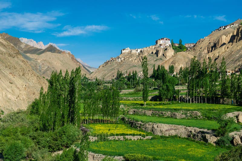 View on the beautifully located Buddhist monastery in the Lamayuru village. This region is a purpose of motorcycle expeditions organised by Indians. View on the beautifully located Buddhist monastery in the Lamayuru village. This region is a purpose of motorcycle expeditions organised by Indians