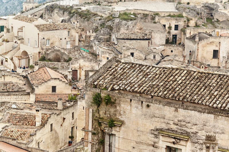 Vista strabiliante della città antica di Matera, Italia del sud fotografie stock libere da diritti Vista strabiliante della città antica di Matera, Italia del sud fotografie stock libere da diritti