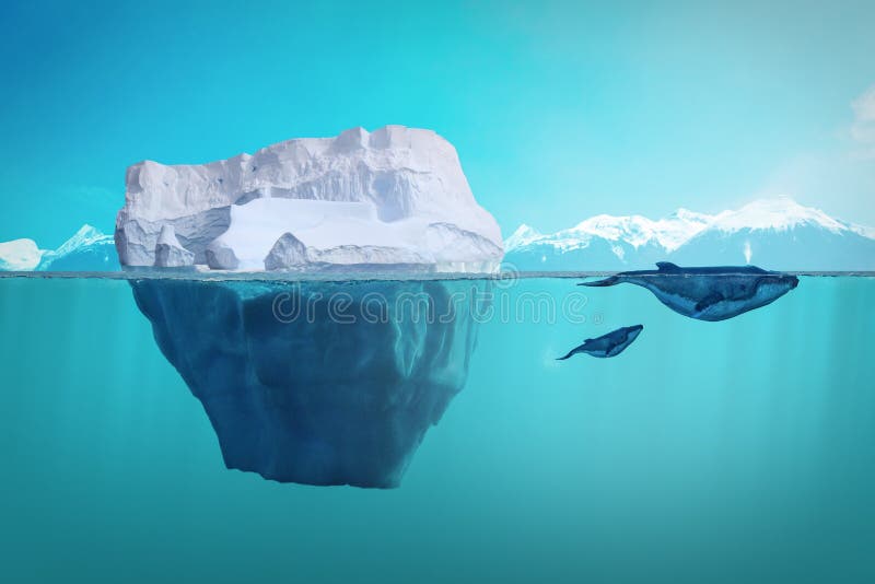 Vista submarina e baleias. Ecosistema oceÃ¢nico, aquecimento global e proteÃ§Ã£o do ambiente