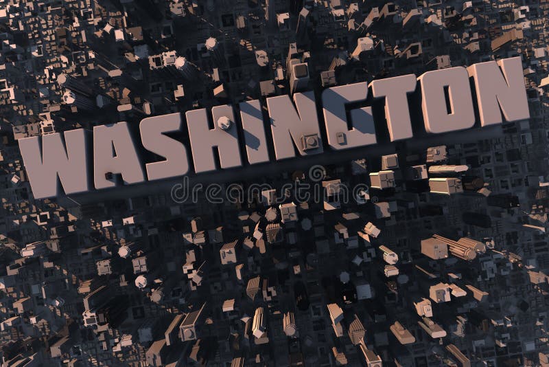 Top view of urban city in 3D with skycrapers, buildings and name Washington. Top view of urban city in 3D with skycrapers, buildings and name Washington