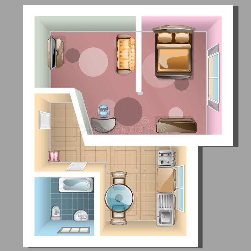 Plan De Piso Detallado Moderno Para El Apartamento Con La Cocina, La