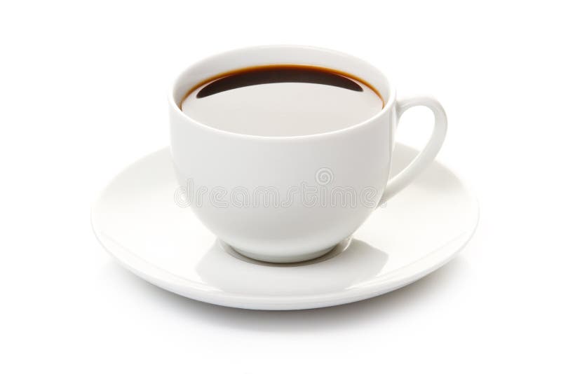 Vista superiore della tazza di caffè nero isolata su bianco fotografie stock