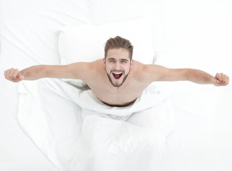 Vista superiore Un uomo molto felice immagine stock libera da diritti Vista superiore Un uomo molto felice immagine stock libera da diritti