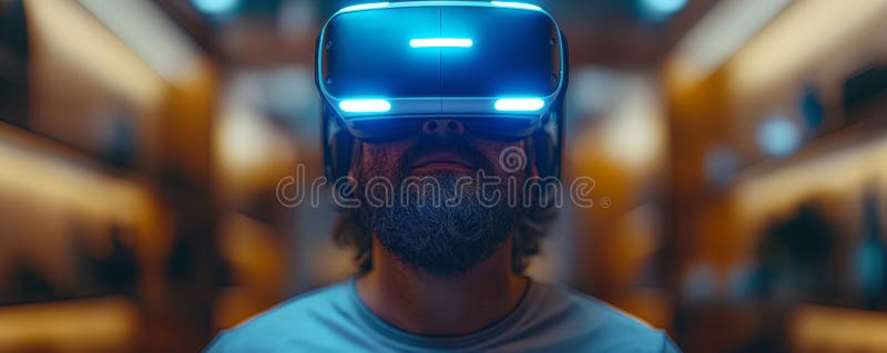 Vista trasera de la persona con auriculares vr. Se ve a un individuo por detrás usando un auricular vr en lo que parece ser una habitación de alta tecnología que indica compromiso en una experiencia virtual generada por ai