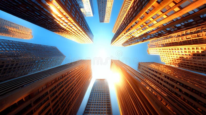 Vista urbana dei grattacieli d'ora aurea royalty illustrazione gratis