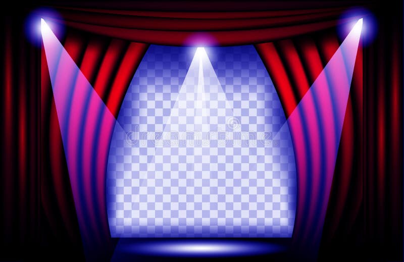 Vista vicina di una tenda rossa del velluto Illustrazione di vettore del fondo del teatro, fase di Teathre con i riflettori illustrazione vettoriale