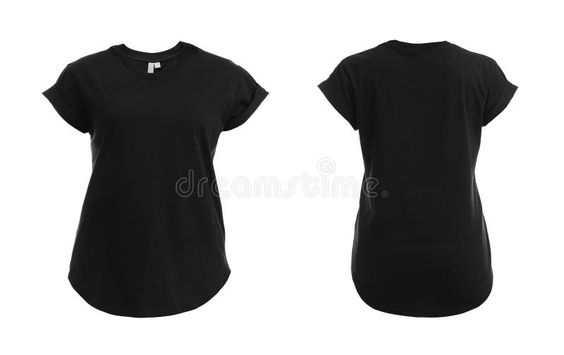 Viste anteriori e posteriori della maglietta nera in bianco fotografie stock libere da diritti Viste anteriori e posteriori della maglietta nera in bianco fotografie stock libere da diritti