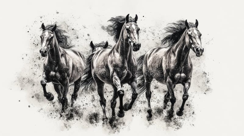 Visual, Boundless Freedom: Watercolor Painting of a Pack of Wild Horses royalty free stock image