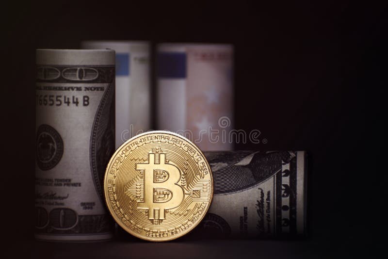Visual concept showing the increase in value of the currency. Value increase photo made with bitcoins royalty free stock images