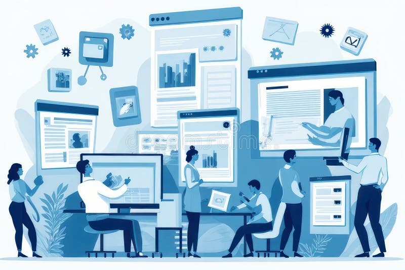 Visual Content Creation and Owned Media Strategy vector illustration