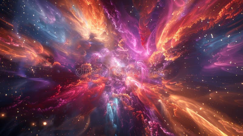 A visual feast of abstract explosions resembling a galactic fireworks show stock photography