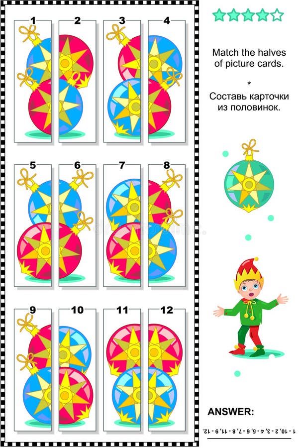 Visual puzzle - match the halves - christmas baubles