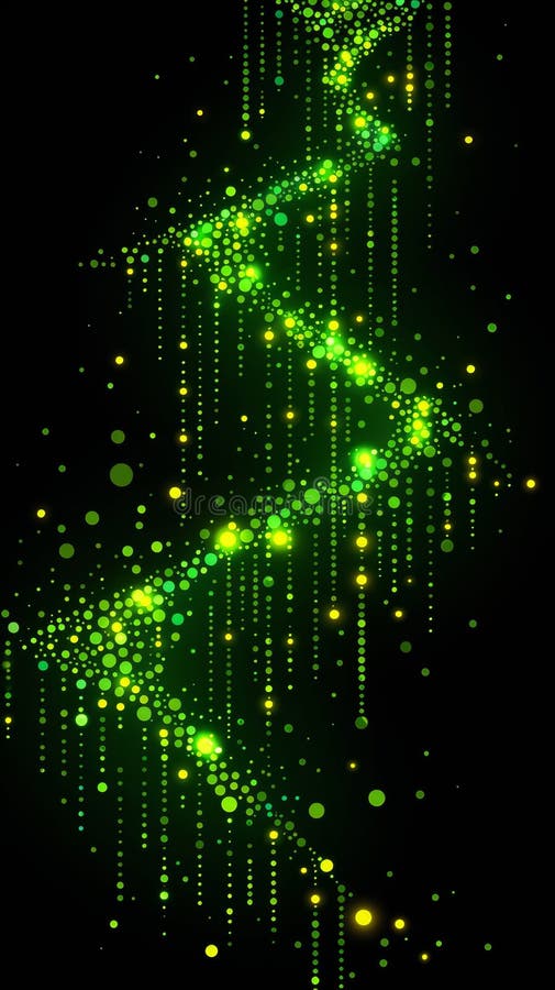 Visual representation of data encryption displayed through vibrant green dots against a dark background, showcasing a royalty free stock image