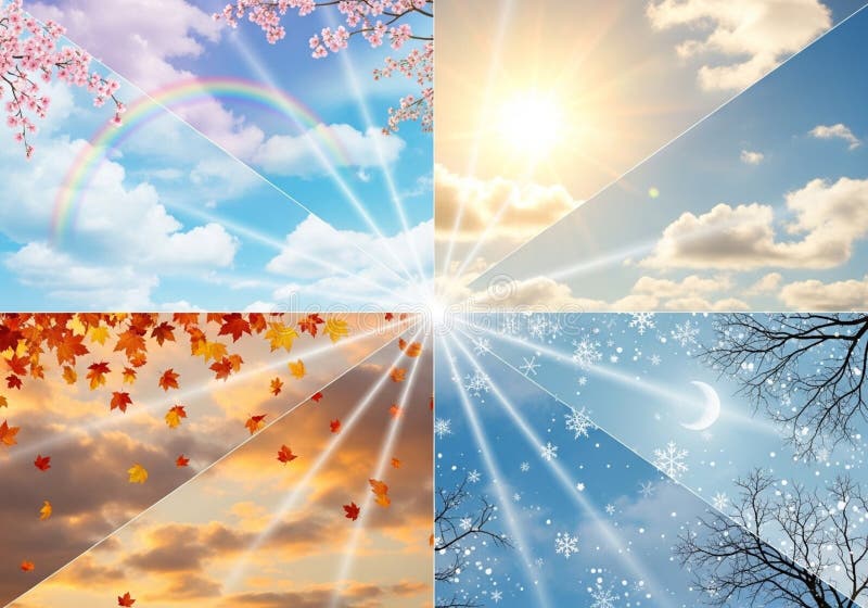 A visual representation of the four seasons divided into vector illustration