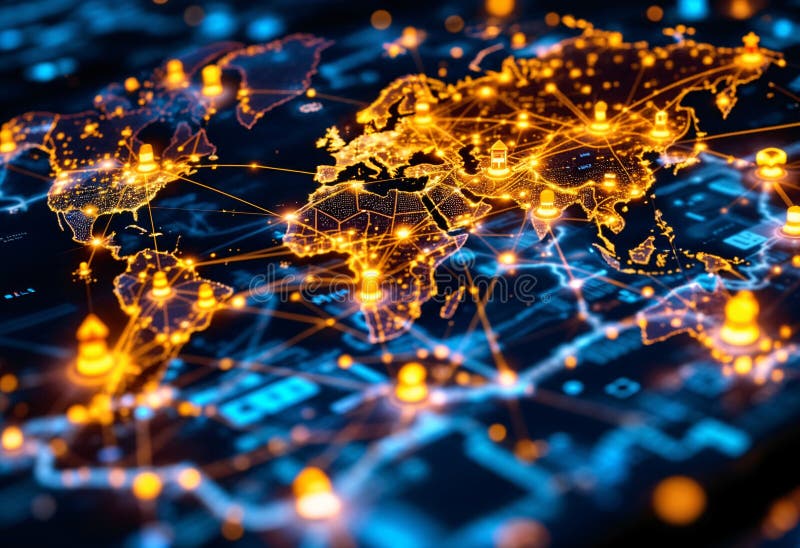 Global diplomatic network visualization showing cyber warfare and international cooperation in the digital domain