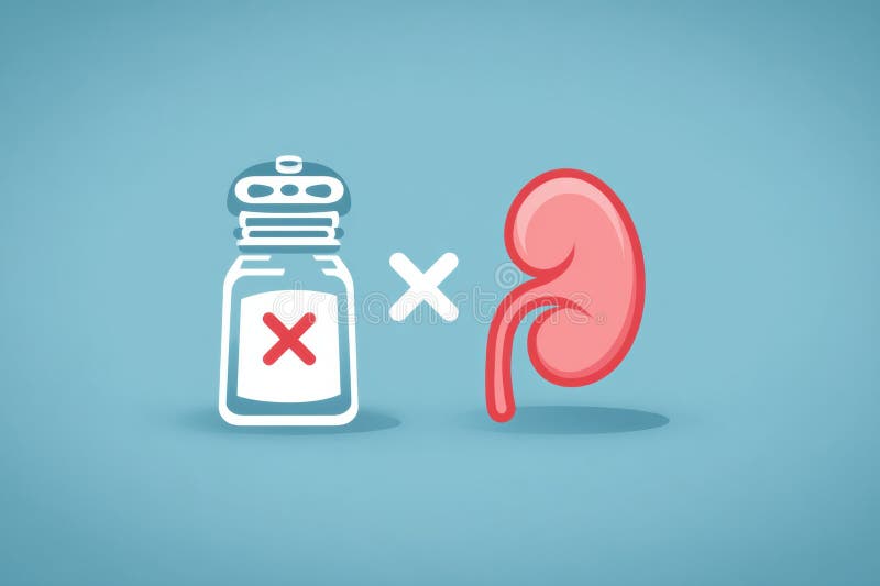 Crossed out Salt Shaker Beside Kidney Icon Representing Reduced Salt Intake for Kidney Health stock images