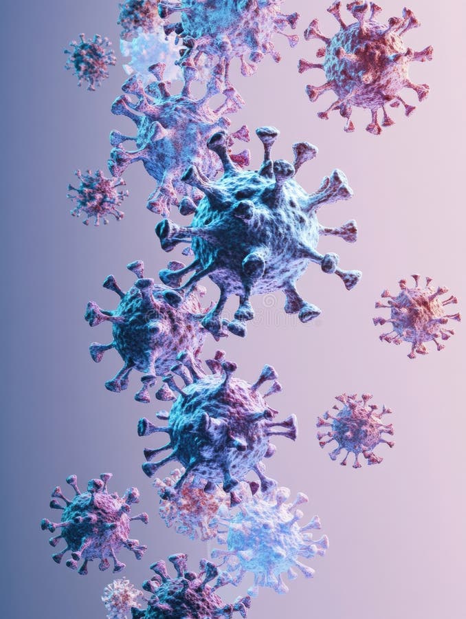 Progression of virus forms illustrated from basic to complex in vibrant colors and detailed textures. Generative AI stock photo