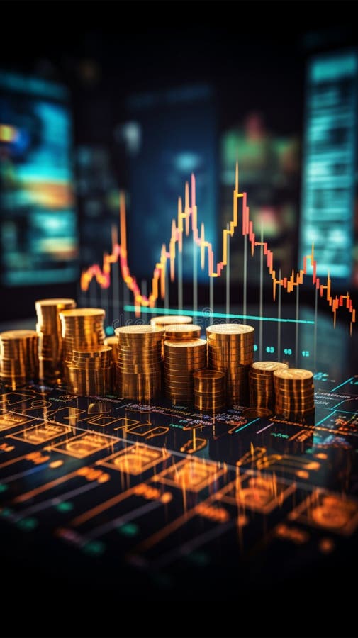 Visual trends Businesses, stock market analyzed through informative line graphs stock illustration