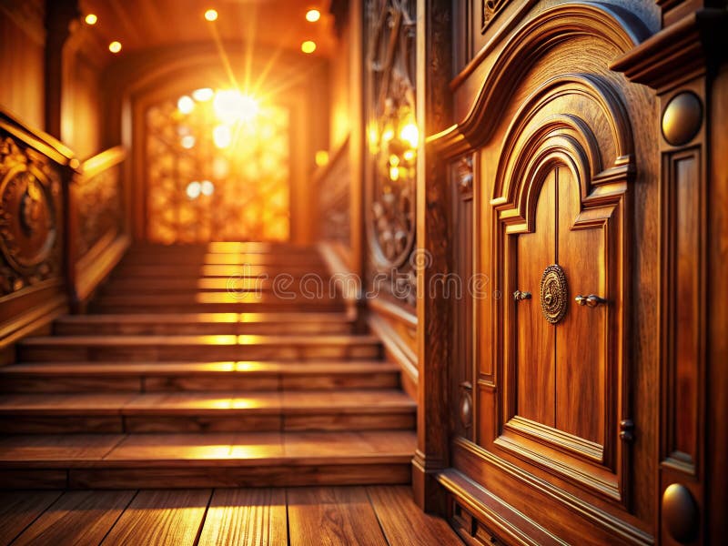 Visualisation architecturale 3d étonnante un couloir lumineux avec escalier en bois et porte rendu détaillé pour la conception illustration de vecteur