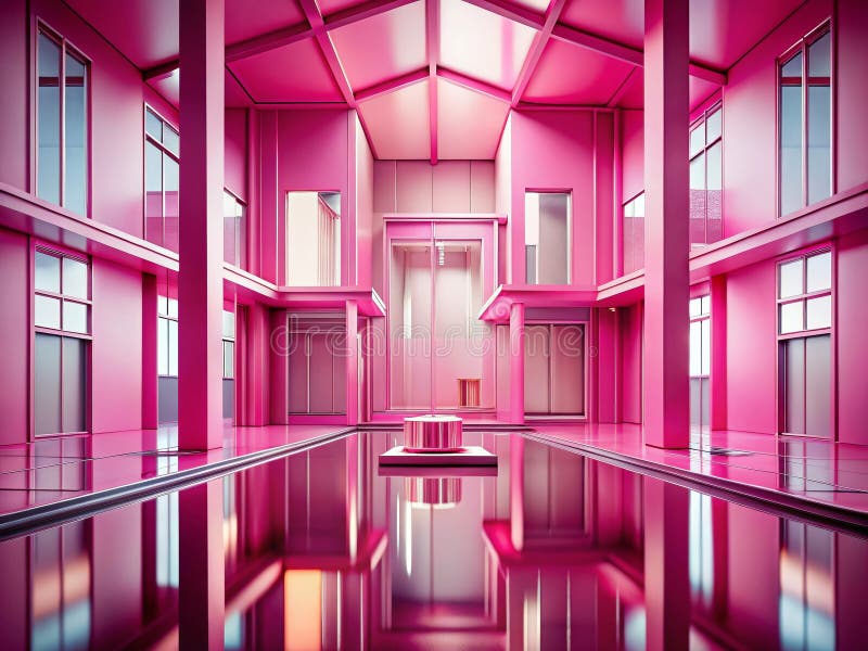 Visualisation architecturale rose captivante Un rendu 3D symétrique présentant un design moderne et des formes uniques illustration stock