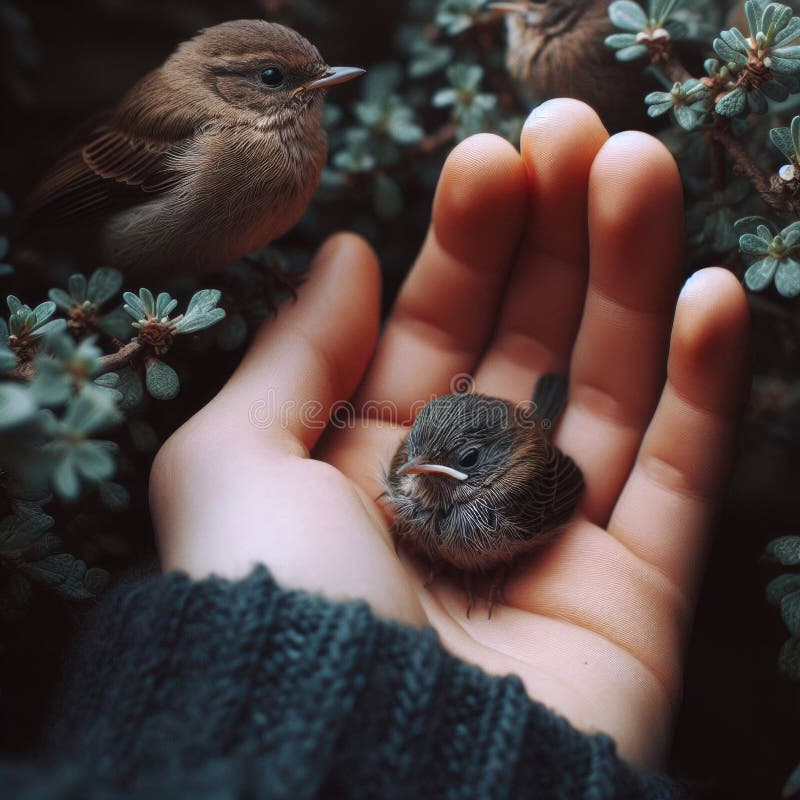 Visualisation of "a Bird in the Hand is Worth Two in the Bush". Stock