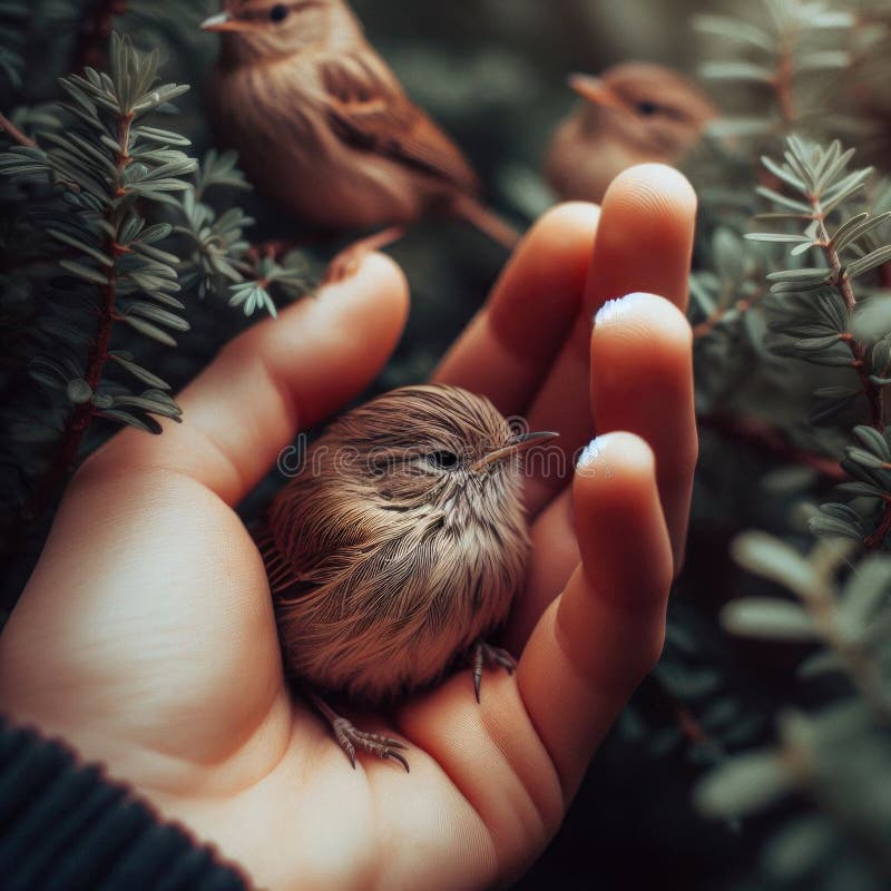 Visualisation of "a Bird in the Hand is Worth Two in the Bush". Stock